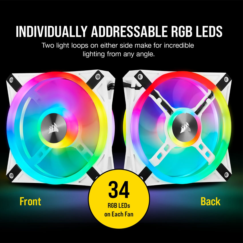 Bộ 2 quạt máy tính 140mm Corsair  QL140 WHITE RGB LED kèm Node Core - CO-9050106-WW