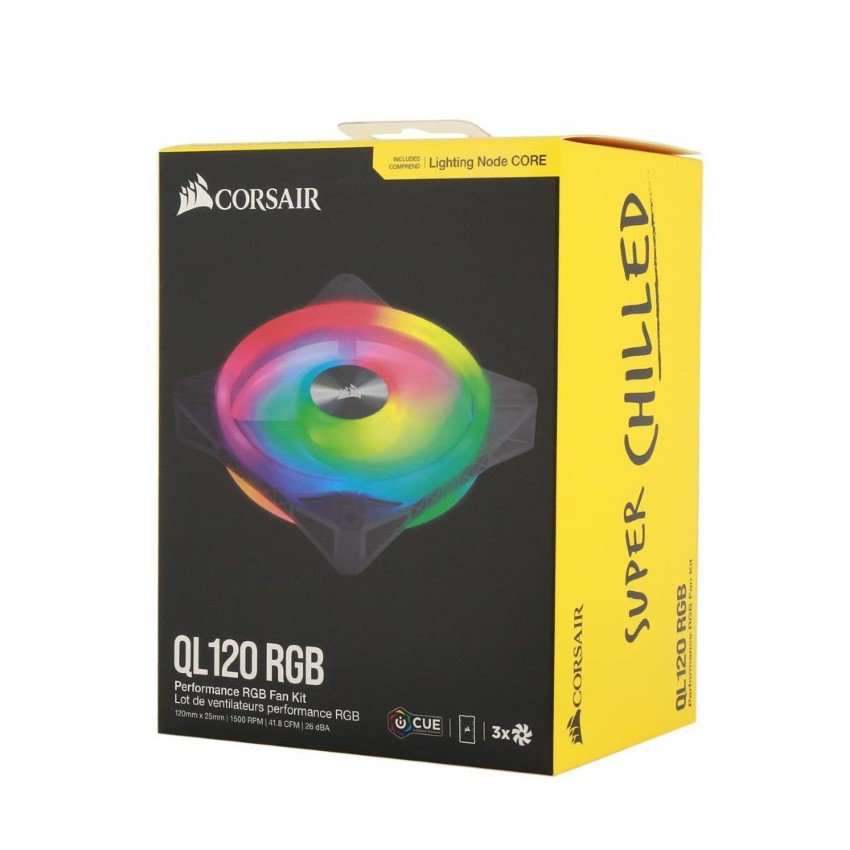 Bộ 3 quạt máy tính 120mm Corsair QL120 RGB kèm Node CORE - NEW (CO-9050098-WW)