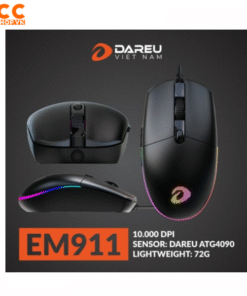 Chuột Gaming DAREU EM911 (RGB, Black, DareU BRAVO sensor: 10.000 DPI, Lightweight: 72g)