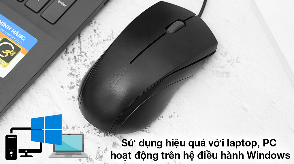 Chuột Có Dây Silent Rapoo N1200 Đen - Tương thích tốt với các thiết bị chạy trên nền tảng Windows