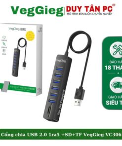 Cổng chia USB 1RA6 2.0 + ĐỌC THẺ NHỚ VEGGIEG VC306