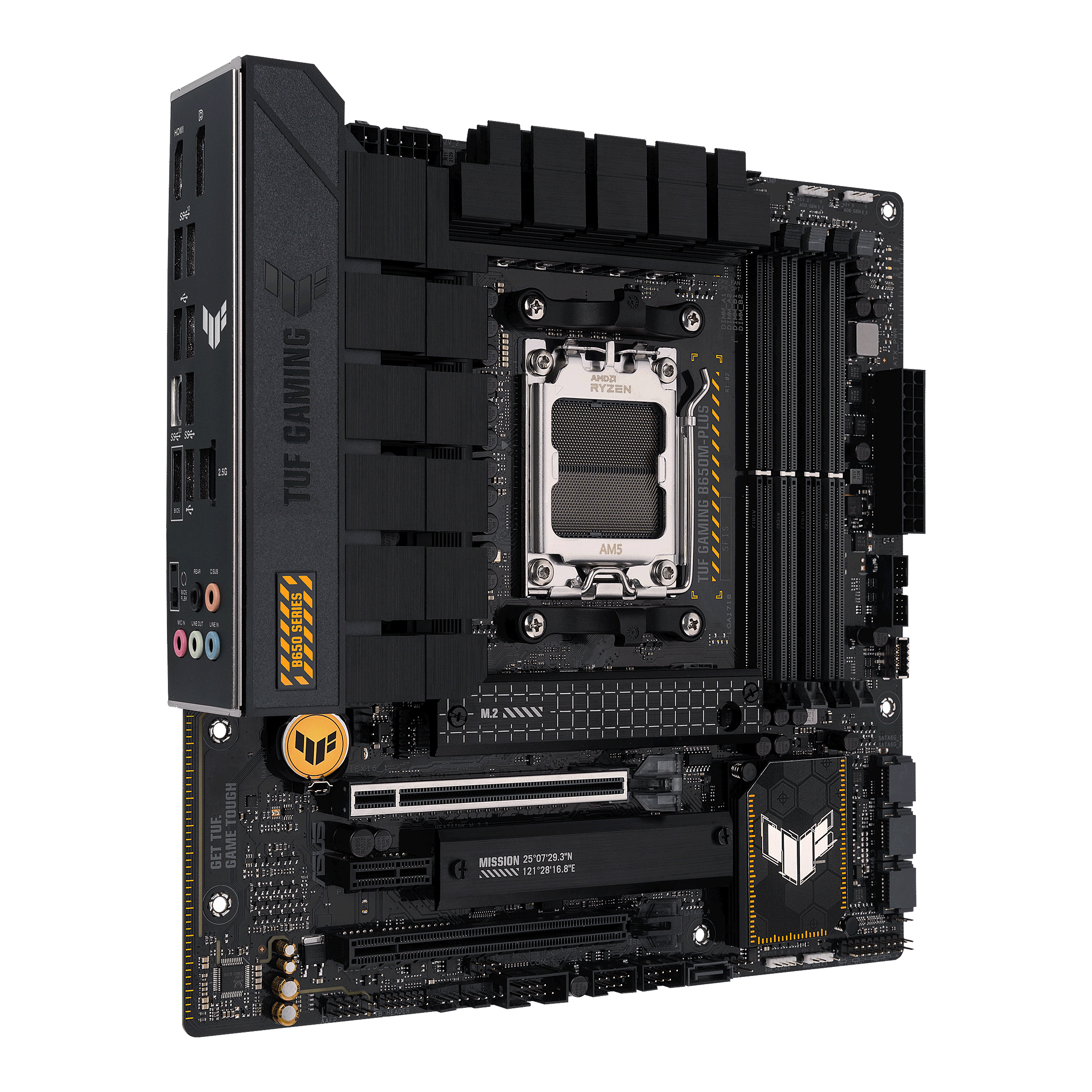TUF GAMING B650M-PLUS front view, 45 degrees