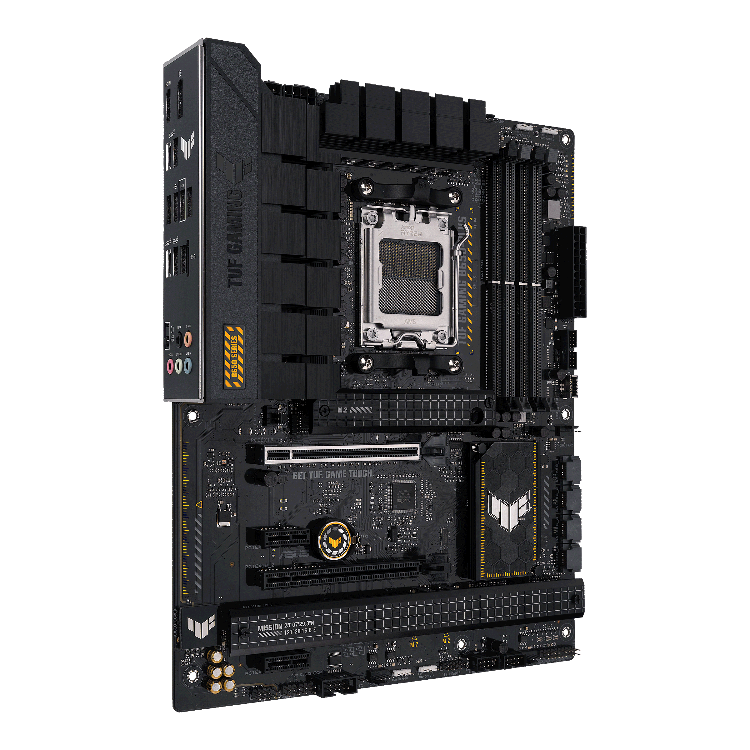 TUF GAMING B650-PLUS front view, 45 degrees