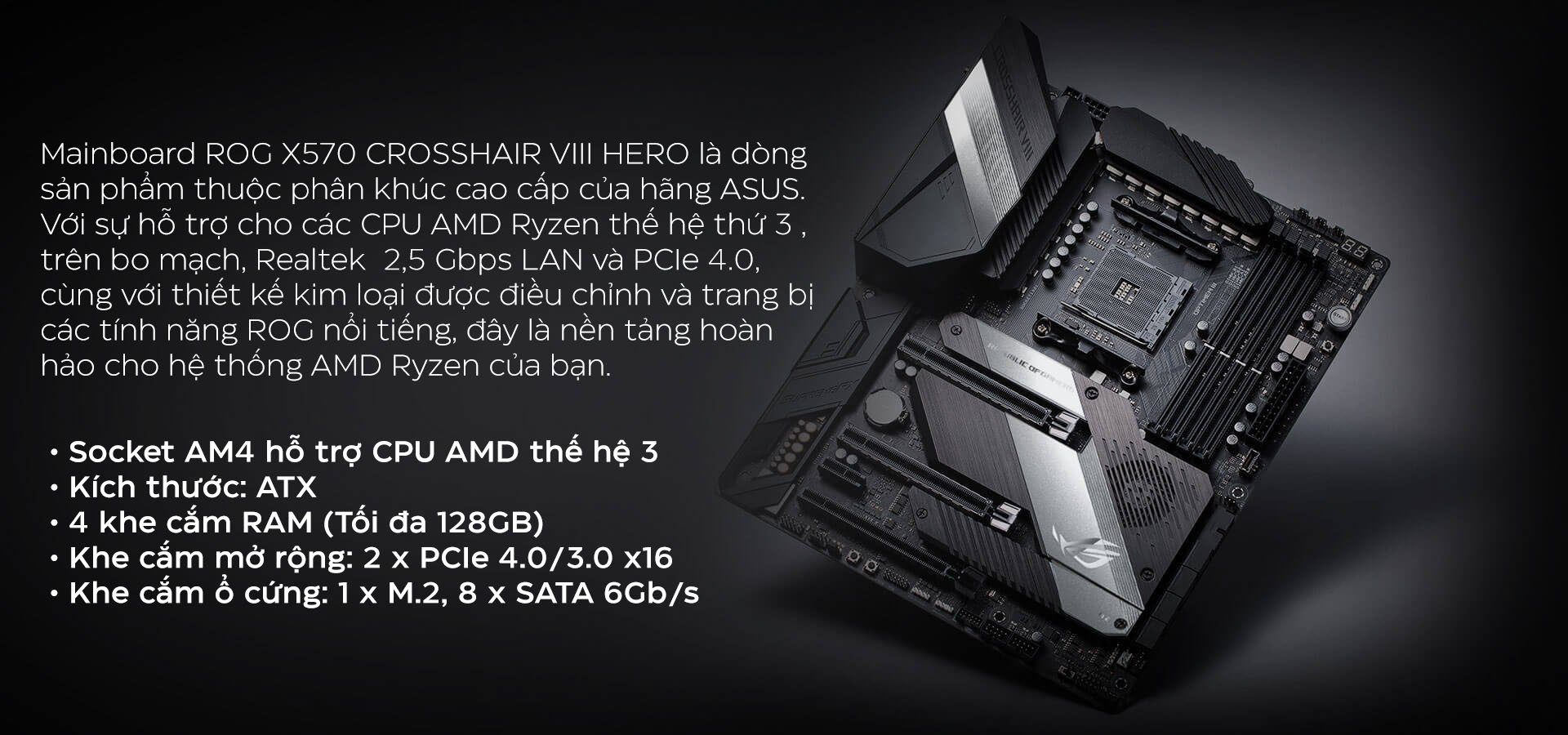 Mainboard ASUS ROG X570 CROSSHAIR VIII HERO Wifi (AMD X570, Socket AM4, ATX, 4 khe RAM DDR4)