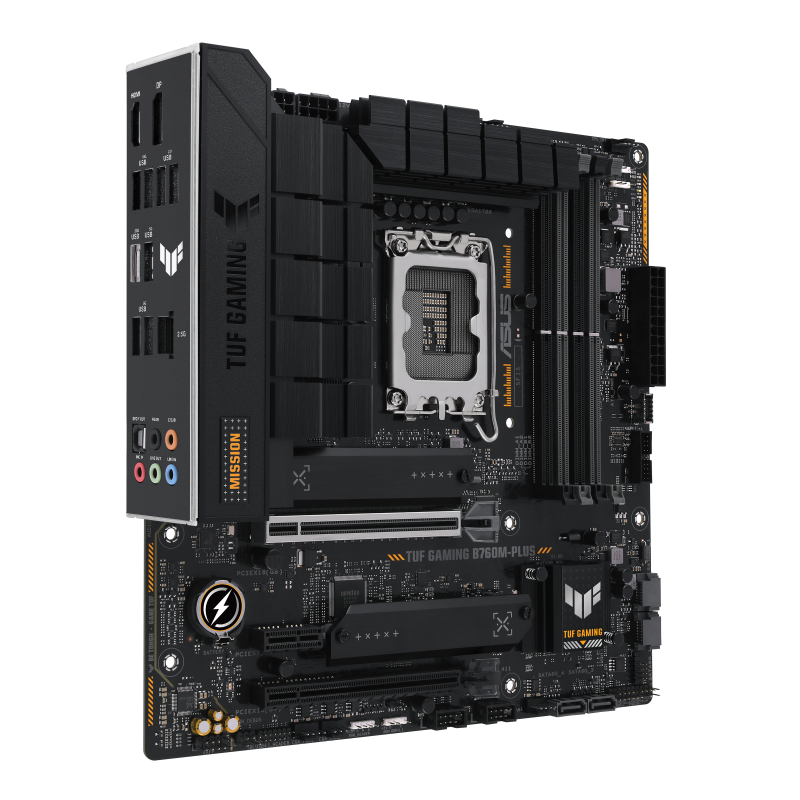 TUF GAMING B760M-PLUS front view, 45 degrees